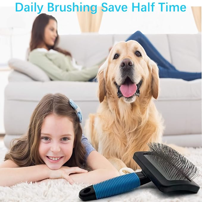 Dog Brush for Long Haired Dogs - Large Firm Slicker Brushes for Poodles, Goldendoodles & Shedding Grooming - Soft Massage Stainless Steel Pins (25mm/1") - Gentle Pet Grooming Wire-Mewly Pet