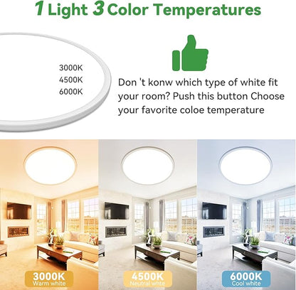 hepside 15.8INCH 2Pack Big Dimmable Flush Mount Ceiling Light Fixture White, 3CCT 3000/4500/6000K Ceiling Lamp, 36W 4200LM Super Bright Low Profile Light for Bedroom, Kitchen, Bathroom, Hallway