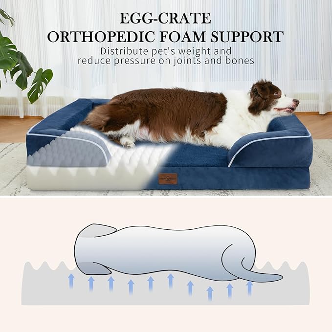 Comfort Expression Medium Dog Beds Waterproof Orthopedic Foam Dog Sofa Beds for Medium Large Dogs Comfy Pet Bed with Washable Removable Cover & Non-Slip Bottom(Medium,Navy Blue)-Mewly Pet