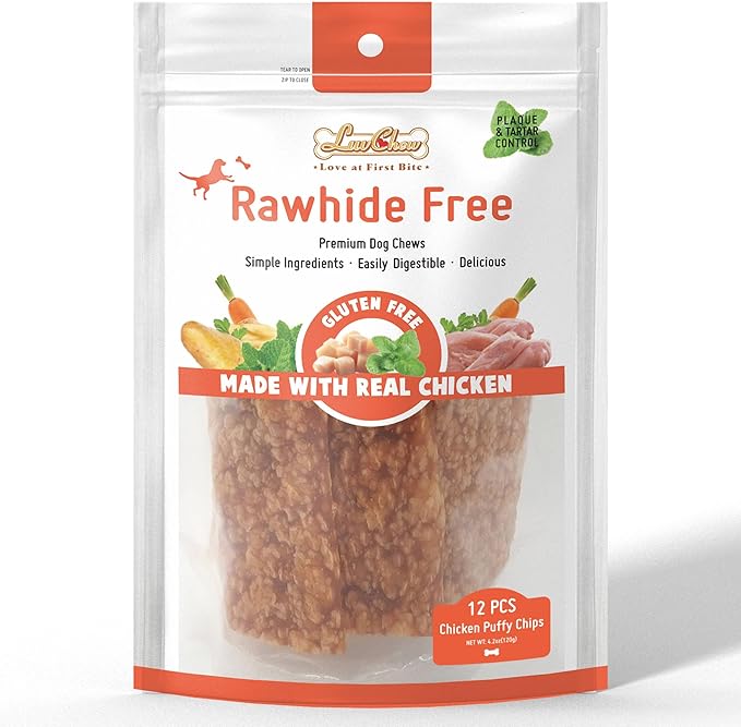Chicken Dog Chew Chips, Puffed Human Grade Chicken Dog Treat, Rawhide Alternative, Easy to Digest 12pcs/Pack-Mewly Pet