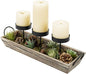 MyGift Solid Torched Wood Candlescape Display Tray Set with Metal Pillar Candle Holder and Decorative Fake Succulent Plants and Pine Cones - Holds 3 Candles