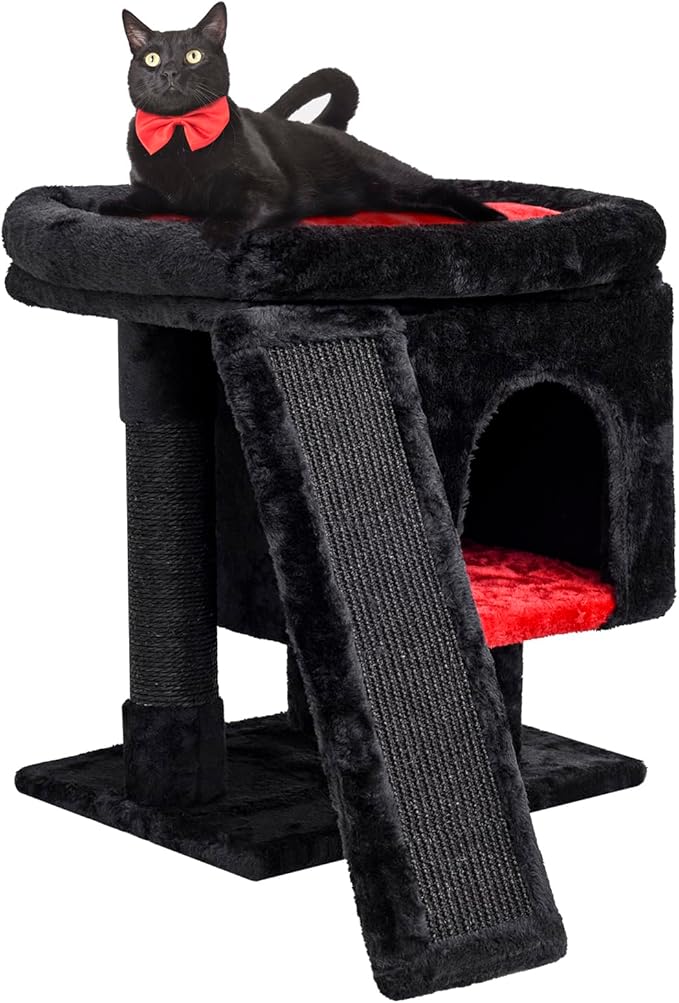 SYANDLVY Gothic Cat Tree with Coffin Bed for Indoor Cats, Cat Tower with Scratching Post, Modern Activity House for Large Cats, Condo with Board, Kittens Cave-Mewly Pet