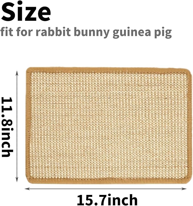 PODOO Bunny Scratch Pads, Sisal Rabbit Scratching Pad, Natural Rabbit Resting Mats for Cages, Forage Grass Mat Indoor Essentials Accessories for Guinea Pig Cat (4Pcs, 15.7x11.8 inches)-Mewly Pet