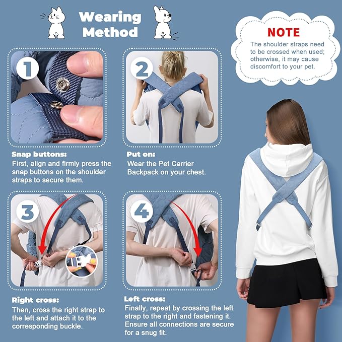 Pet Carrier Backpack, Adjustable Pet Front Cat Dog Carrier Backpack Travel Bag for Small Medium Dogs Cats and Rabbits, Safety Strap with Removable Bottom Plate for Camping Hiking Traveling-Mewly Pet