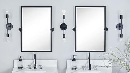 TEHOME 20x30'' Pivot Tilting Bathroom Vanty Mirror Rectangle Black Metal Framed Beveled Wall Mirror
