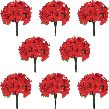 16 Pack Poinsettia Flowers Artificial Christmas Decorations, Red Poinsettia Flowers for Christmas Tree, Velvet Poinsettias Artificial Flowers for Xmas Decor DIY for Home Vase Indoor Outdoor Garden