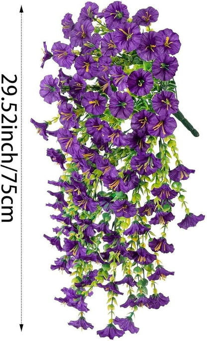 6-Pack Outdoor Faux Plants, 69-Flowered Large Morning Glory, Uv-Resistant Artificial Morning Glory,Perfect for Outdoor Decoration in All Seasons Such as Porches and Gardens (Purple)