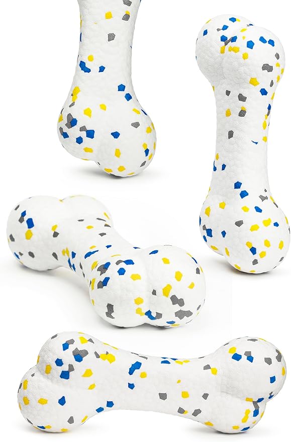 7.28" Indestructible Large Bone Balls for Aggressive Chewers Durable Stick Bouncy Interactive Chew Toy for Dogs Fetch Game Lightweight Floating Outdoor Training, White-Mewly Pet