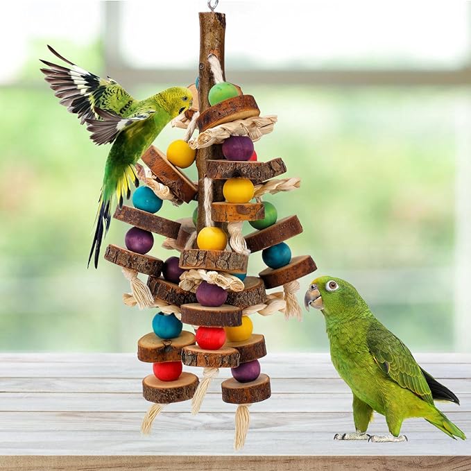 Rypet Wood Bird Chewing Toys for Cage Wall, Wooden Bird Cage Toy for Helping to Trim Beak, Birds Toys Parrot Toy for African Grey Parrots Cockatoos Amazon Parrot and Other Small to Medium Parrots-Mewly Pet