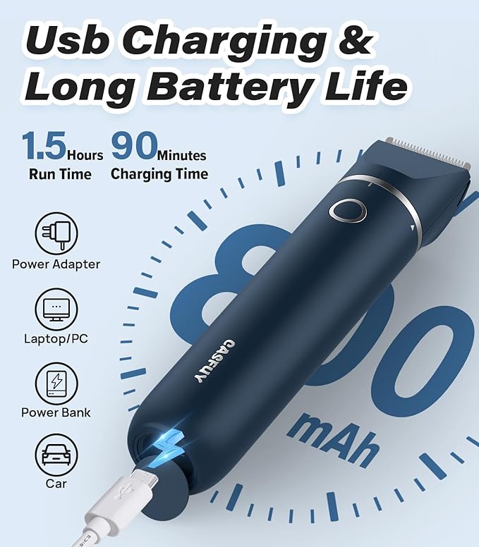 Casfuy Cordless Hair Trimmer, Low Noise Grooming Clipper for Dogs Cats & Small Pets, USB Rechargeable, Double Blades for Trimming Hair Around Paws, Eyes, Ears, Face, Rump-Mewly Pet
