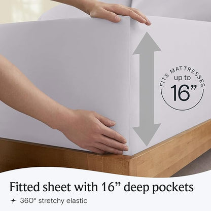 LuxClub 4 PC Sheet Set Bed Sheets Deep Pockets 16" Eco Friendly Wrinkle Free Cooling Machine Washable Hotel Bedding Silky Soft - Dove Gray King