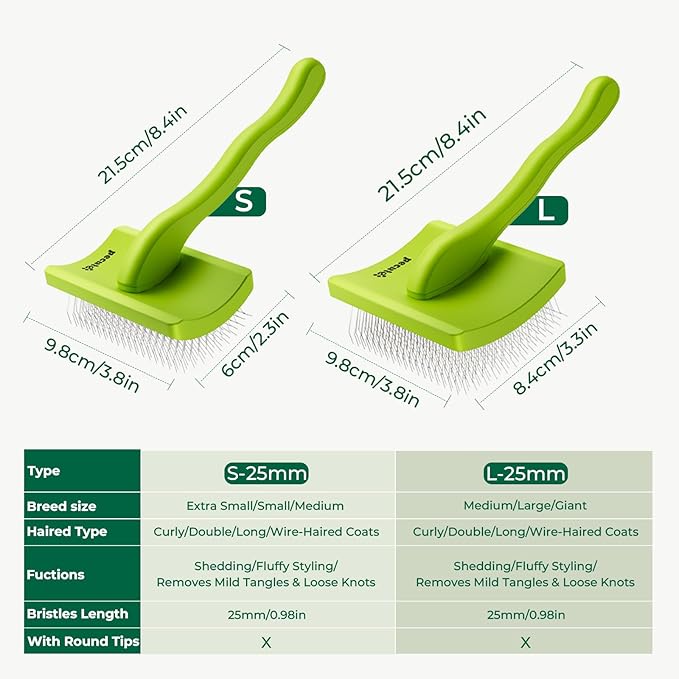 Pecute Slicker Brush for Dogs & Pet Comb, Professional Grooming Dog Brush for Goldendoodles, Poodles, Labradoodles, with Extra Long Soft Pins to Effectively Remove Tangles, Knots and Mats, 2PCS-Mewly Pet