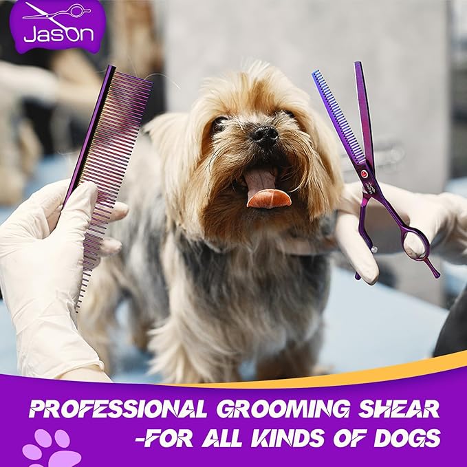 JASON Grooming Scissors for Dogs - Sharp Thinning Dog Shear with Muffler Pad, Stainless Steel Dog Grooming Shears Professional Texture Scissors for Pets-Mewly Pet
