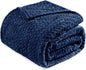 Exclusivo Mezcla Fleece Queen Size Blanket for Bed, 90x90 Inches Soft Cozy Jacquard Flannel Blankets, Lightweight Fuzzy Plush Warm for Winter, Navy Blue