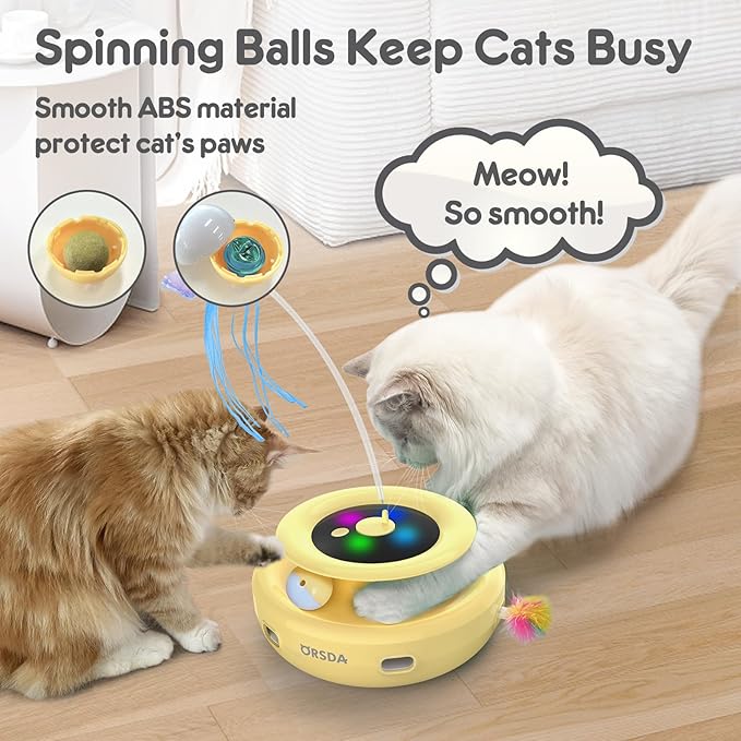 ORSDA Cat Toy, 3-in-1 Automatic Interactive Electronic Moving Ambush Feather, Fluttering Butterfly, Track Balls, USB Rechargeable Powered Smart Indoor Exercise Kicker-Mewly Pet