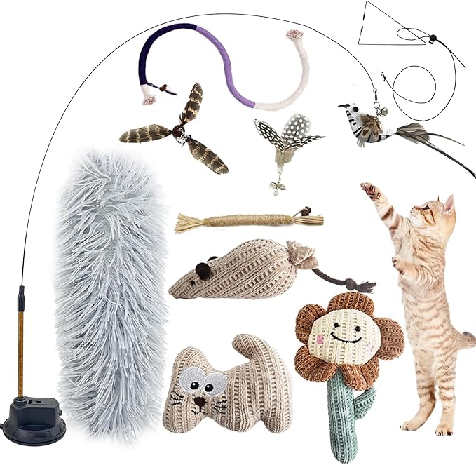 7-in-1 Interactive Cat Toys for Indoor Cats with Washable Adhesive Suction Cup, Hanging Cat Toys, Silvervine Stick and Sisal Chew Rope Catnip Teething Toy for Bored Kitten-Mewly Pet