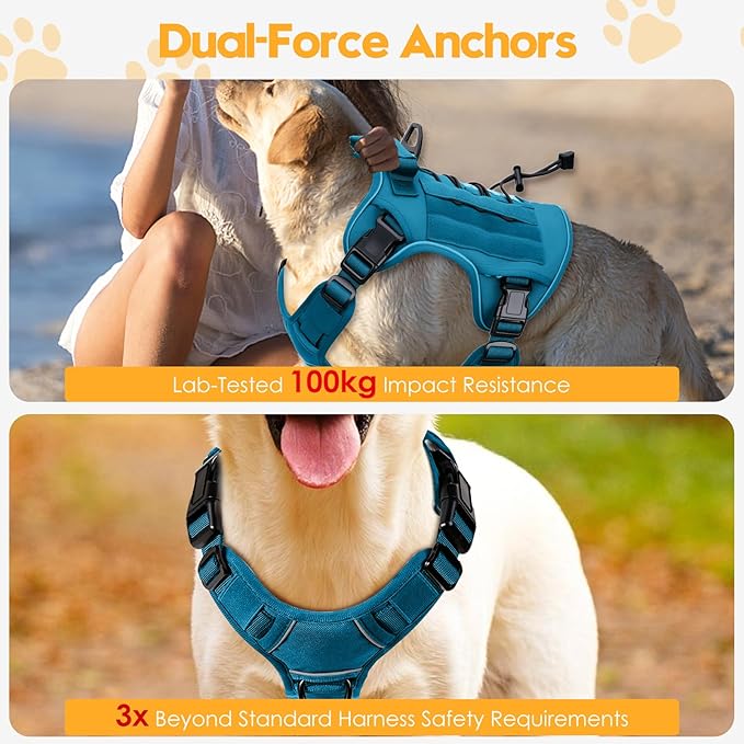 Heavy-Duty Tactical Dog Harness for Large Dogs, No Pull Adjustable Reflective Pet Vest with Molle System, K9 Military-Grade Control for Service Training, Outdoor & 10+ Breeds, Blue, XX-Large-Mewly Pet