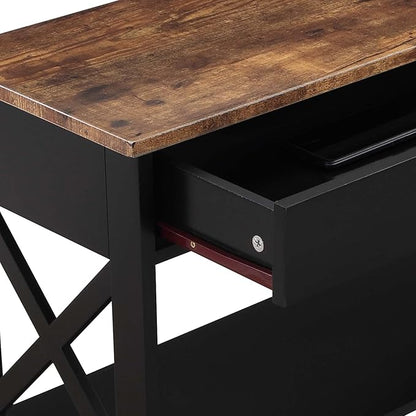 Convenience Concepts Oxford 1 Drawer Console Table with Shelves, Barnwood/Black