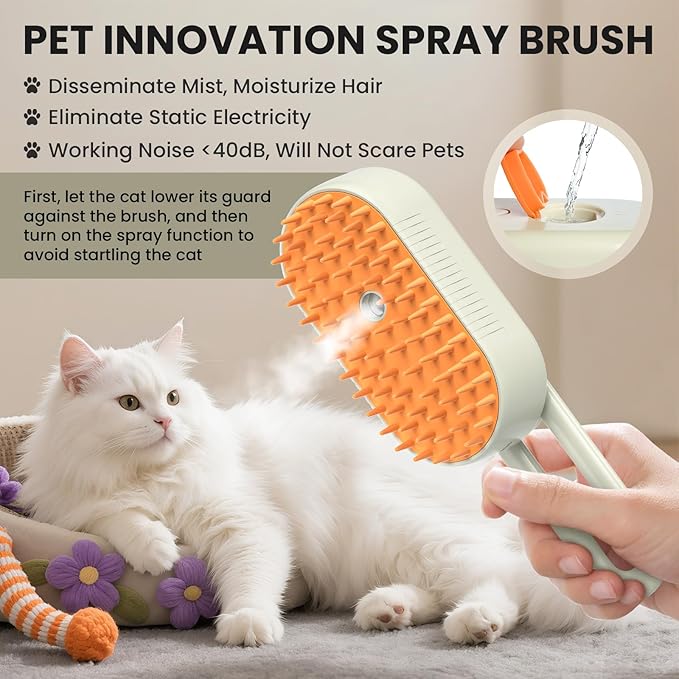 Cat Steam Brush for Shedding, Pet Steam Brush for Cats and Dog, 4 in 1 Rechargeable Cat Hair Brush, Spray Anti-Static, Massage, Cleaning, Shedding & Combing All In One, for Long & Short Haired Pets!-Mewly Pet