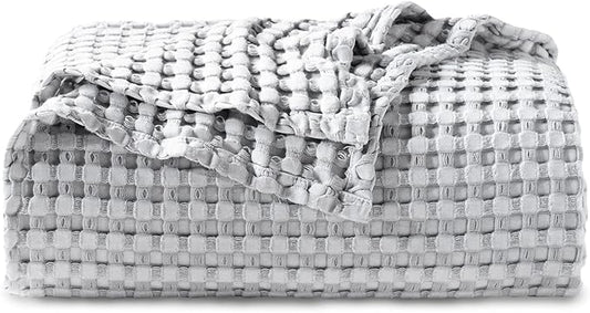 Bedsure Cooling Cotton Waffle Twin XL Blanket - Lightweight Breathable Blanket of Rayon Derived from Bamboo for Hot Sleepers, Luxury Throws for Bed, Couch and Sofa, Grey, 66x90 Inches