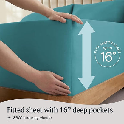 LuxClub Twin XL Sheets - Soft Twin Bed Sheets for Boys and Girls, 3 PC Deep Pockets Wrinkle Free Kids Fitted Sheets Machine Washable Hotel Bedding Silky Soft - Teal Twin XL