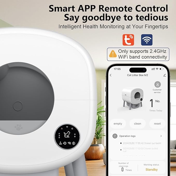 Cumrige Self Cleaning Litter Box, Large Capacity Automatic Cat Litter Box Self Cleaning for Cats, App Control,Safety Protection, 2 Roll Garbage Bags,White & Grey-Mewly Pet