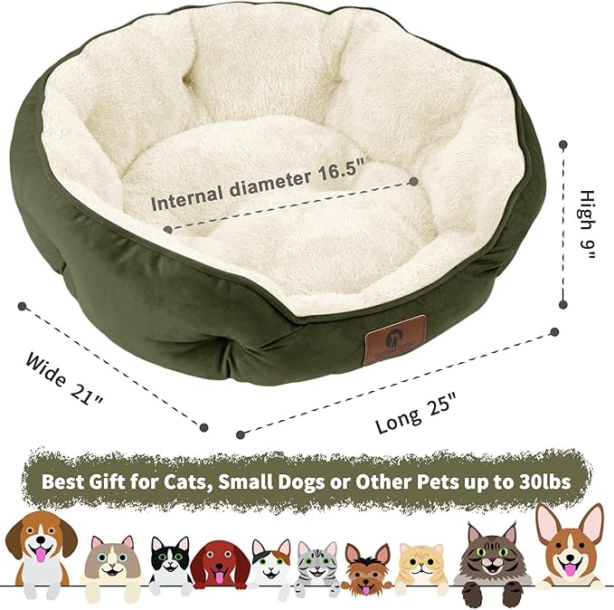 Asvin Medium Dog Bed for Medium Dogs, Cat Beds for Indoor Cats, Pet Bed for Puppy and Kitty, Extra Soft & Machine Washable with Anti-Slip & Water-Resistant Oxford Bottom, Green, 25 inches-Mewly Pet