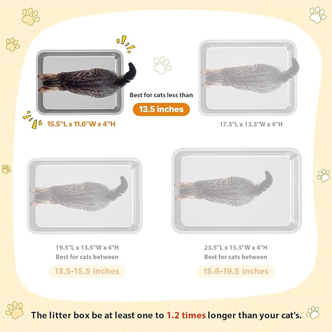 LIHONG Stainless Steel Cat Litter Box for Cat and Rabbit, Odor Control Litter Box Non Slip Rubber Feet. Odor Control, Non Stick, Never Bend 16" L x 12" W x 4" H-Mewly Pet