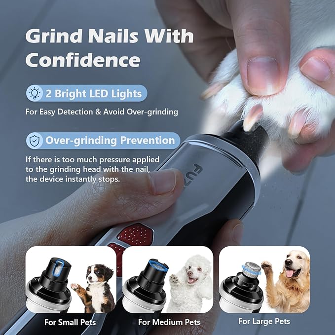 Dog Nail Grinder, Nail Clippers with LED Light, USB Rechargeable Electric Dog Nail Trimmer 5-Speed Paws Grooming & Smoothing for Large Medium Small Dogs Cats Pet-Mewly Pet