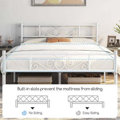 Yaheetech Full Bed Frames Metal Platform Bed with Headboard&Footboard for Bedrooms/No Box Spring Needed/Easy Assembly/Underbed Space: 12.6"/White Full Bed