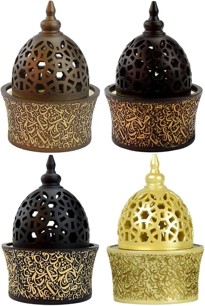 Intense Oud Calligraphy Style Closed Incense Burner – 8 Inch Tall Arabian Bakhoor Burner with Metal Tray, Frankincense Resin Burner for Home & Office Decor – (Xtra Value Pack)