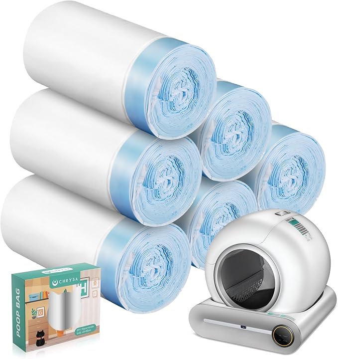 80 Count Waste Bags for Self-Cleaning Cat Litter Box, Replacement Extra Large Cat Litter Box Liners, 4 Rolls Drawstring Trash Bags for Robot, 20 x 18 Inches（4 Packs/80 Counts）-Mewly Pet