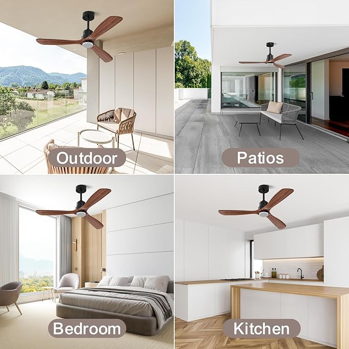 Obabala 42inch Ceiling Fans with Lights and Remote 3 Wood Blades Outdoor Ceiling Fans Noiseless Reversible DC Motor Modern Ceiling Fan for Patios Indoor Outdoor (Walnut, 42IN)
