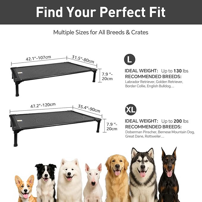 Sytopia 47'' Outdoor Elevated Dog Bed for Extra Large Dogs, Chew-Proof Pet Camping Raised Cot with Breathable Mesh - Durable Frame, Cooling Hammock Bed, Non-Slip Feet, Waterproof, Easy Clean-Mewly Pet