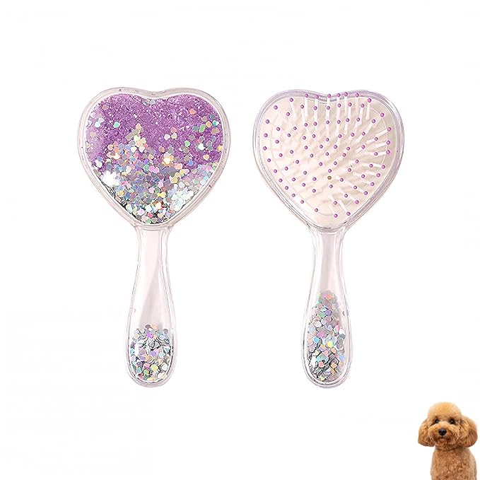 Small Dog Brush, Soft Brush for Shih Tzus, Yorkies, Maltipoos, Maltese, Love Shape Puppy Massaging Hair Comb for Small Dogs Cats Rabbits of All Hair Types (Glitter Purple)-Mewly Pet