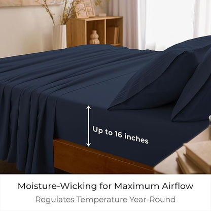Mellanni Queen Sheets Set - 4 PC Iconic Collection Bedding - Hotel Luxury, Extra Soft, Cooling Bed Sheets - Wrinkle, Fade, Stain Resistant (Queen, Navy Blue)