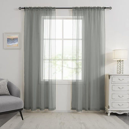 HUTO Sage Grey Sheer Window Curtains 108 Inches Long for Bedroom Girls Rod Pocket Window Sheer Panels Drapes 2 Panels Curtains for Living Room Canopy Bed Nursery