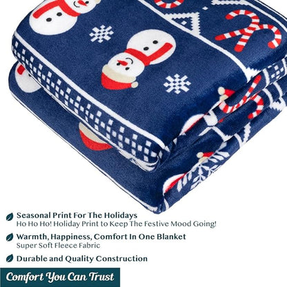 PAVILIA Christmas Snowman Throw Blanket | Blue Holiday Christmas Fleece Blanket | Soft, Plush, Warm Winter Cabin Throw, 50x60 (Blue Christmas)