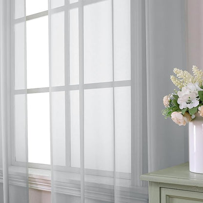 Aiyufeng Light Grey Sheer Window Curtains 84 Inches Long 2 PCS- Rod Pocket Living Room Curtain Panels Voile Textured Soft and Lightweight Window Treatments for Bedroom Decor, 40W x 84L Inches