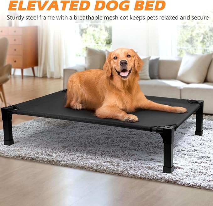 Heeyoo Elevated Dog Bed, Cooling Raised Pet Cot with Chew Proof Washable Breathable Mesh and Metal Frame, Portable Dog Cot Bed with No-Slip Feet for Outdoor or Indoor Use-Mewly Pet
