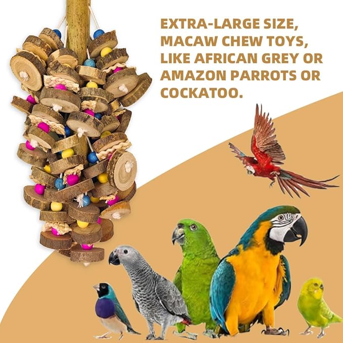 Extra Large Bird Parrot Toys- 19.7 inch Multicolored Natural Wooden Block Parrot Chewing Toy Suggested for Macaws cokatoos, African Grey and a Variety of Amazon Parrots. (Large Size)-Mewly Pet