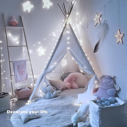 JMEXSUSS 4 Pack 50 LED White Christmas Fairy Lights Battery Operated - 16.1ft Mini Twinkle Lights Indoor Outdoor Waterproof for Dorm Garden Patio Party Wedding Birthday Holiday Decorations