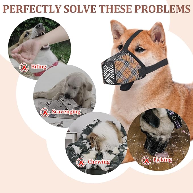 Dog Muzzle for Small Large Dogs - Soft Nylon Basket Muzzle with Adjustable Strap, Breathable Mesh Design Prevents Biting Chewing Licking Eating - Ideal for Training, Grooming & Vet Visits (Yellow, L)-Mewly Pet