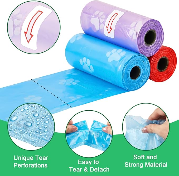 Thenshop 3000 Counts 200 Rolls Dog Poop Bag Plastic Dog Waste Bags Disposable For Doggie Pets Poop Outdoor Walking Travel Mixed Colors(Paw Print Style)-Mewly Pet