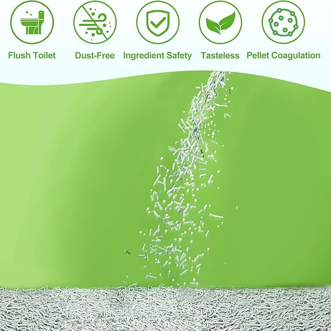 Vealind Cat Litter Fast Clumping Tofu Cats Litter, Flushable Ultra Absorbent 5 in 1 Dust-Free Flushable Odor Free Activiated Carbon Litter Pellets Unscented (4 PACK-32 Pounds)-Mewly Pet