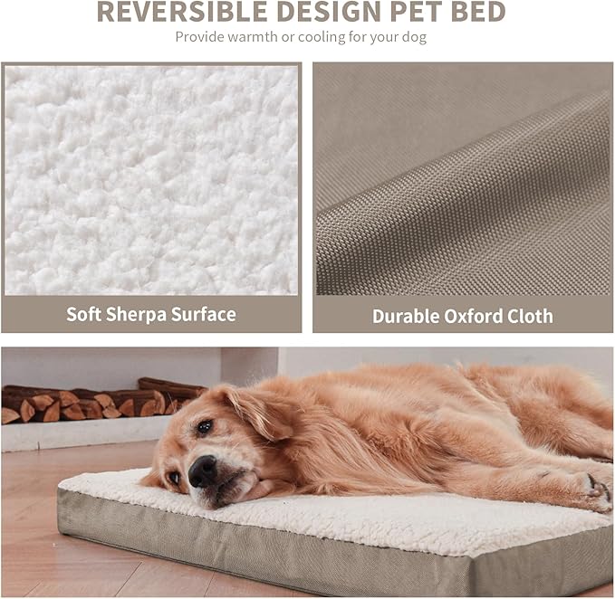 Medium Dog Bed for Medium/Small Dogs, Orthopedic Dog Beds with Removable Washable Waterproof Cover, Egg Crate Foam Pet Bed Mat, Khaki White-Mewly Pet