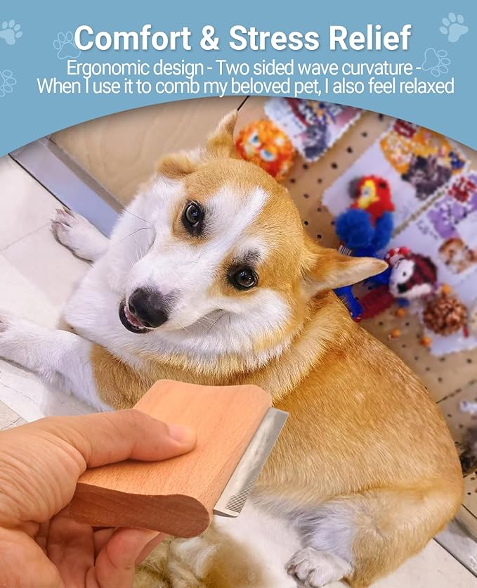 Dog Brush for Shedding | Pet Hair Removal Tool, Cat Grooming Supplies, Deshedding Dog Brush | Combs for cleaning & grooming short and long hair (4.3 Inch (M))-Mewly Pet