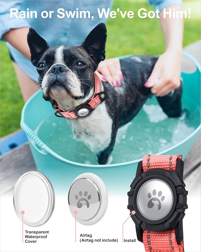 TagME Airtag Dog Collar,Waterproof Reflective Pet Collar with Airtag Holder,Soft Padded and Double D-Rings for Small Dogs,Baby Pink-Mewly Pet