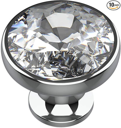 Alzassbg 10 Pack Clear Crystal with Nickel Plated Base Cabinet Knobs, 1-3/8 Inch (35mm) Diameter Cabinet Hardware Round Crystal Knobs for Drawers AL1011