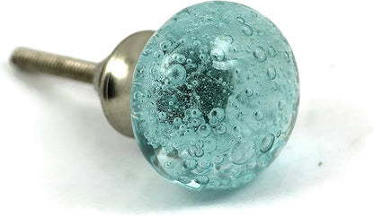 Handmade Bubble Glass Cabinet Knobs - Vintage Decorative, Trendy, Modern Design for Cabinets, Dressers & Furniture - Set of 6 (Blue)